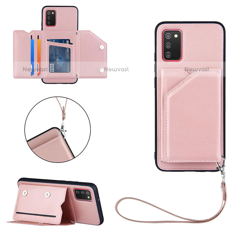 Soft Luxury Leather Snap On Case Cover Y03B for Samsung Galaxy A02s Rose Gold