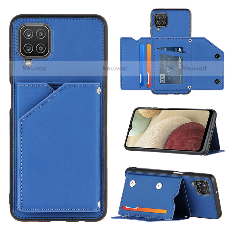 Soft Luxury Leather Snap On Case Cover Y03B for Samsung Galaxy A12 Blue
