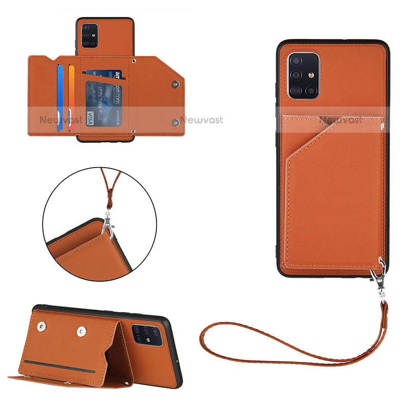 Soft Luxury Leather Snap On Case Cover Y03B for Samsung Galaxy A51 4G Brown