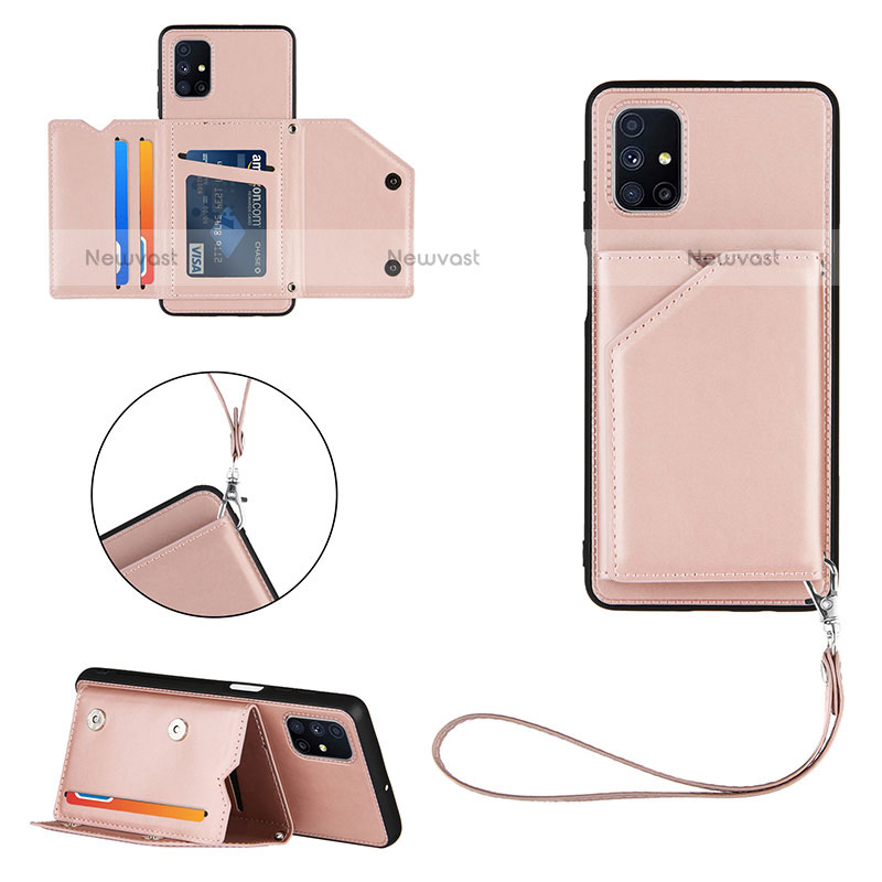 Soft Luxury Leather Snap On Case Cover Y03B for Samsung Galaxy M51 Rose Gold