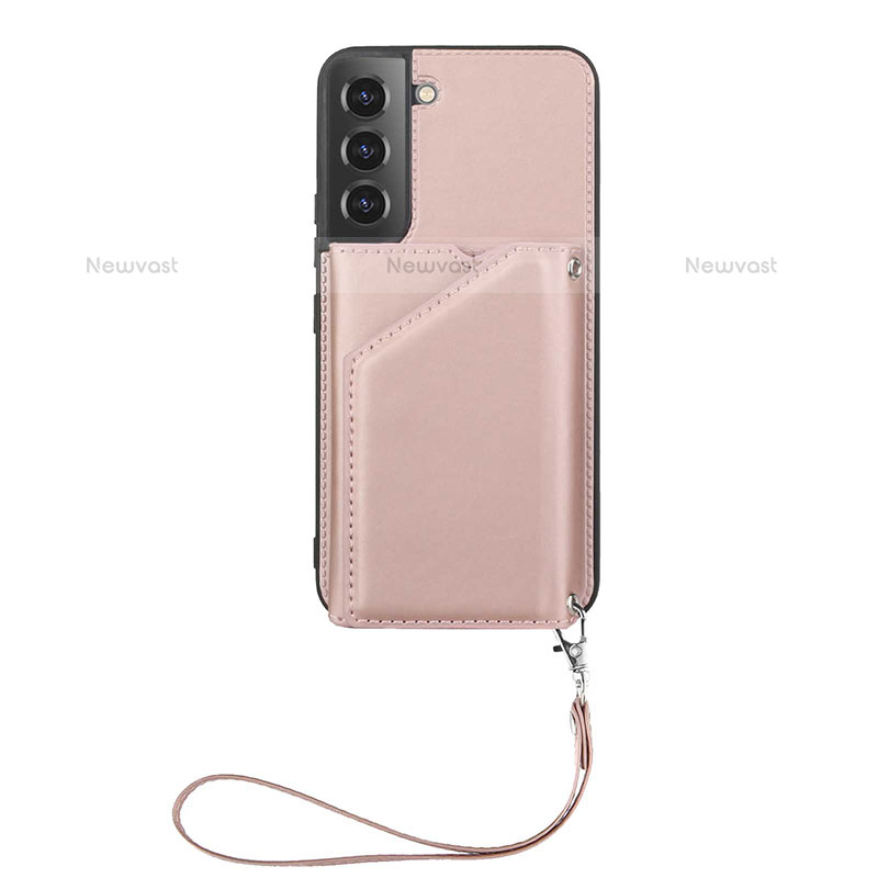 Soft Luxury Leather Snap On Case Cover Y03B for Samsung Galaxy S21 FE 5G Rose Gold