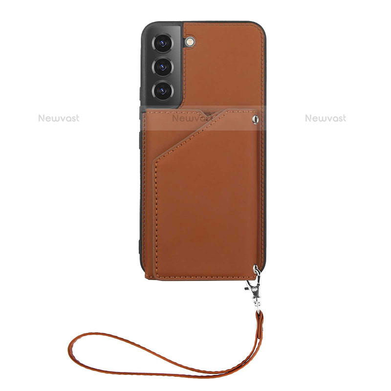 Soft Luxury Leather Snap On Case Cover Y03B for Samsung Galaxy S21 Plus 5G Brown