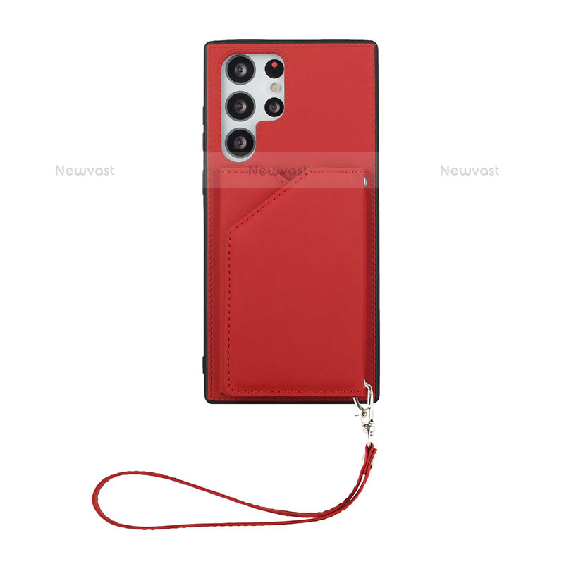 Soft Luxury Leather Snap On Case Cover Y03B for Samsung Galaxy S21 Ultra 5G Red