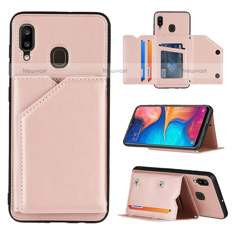 Soft Luxury Leather Snap On Case Cover Y04B for Samsung Galaxy A20 Rose Gold