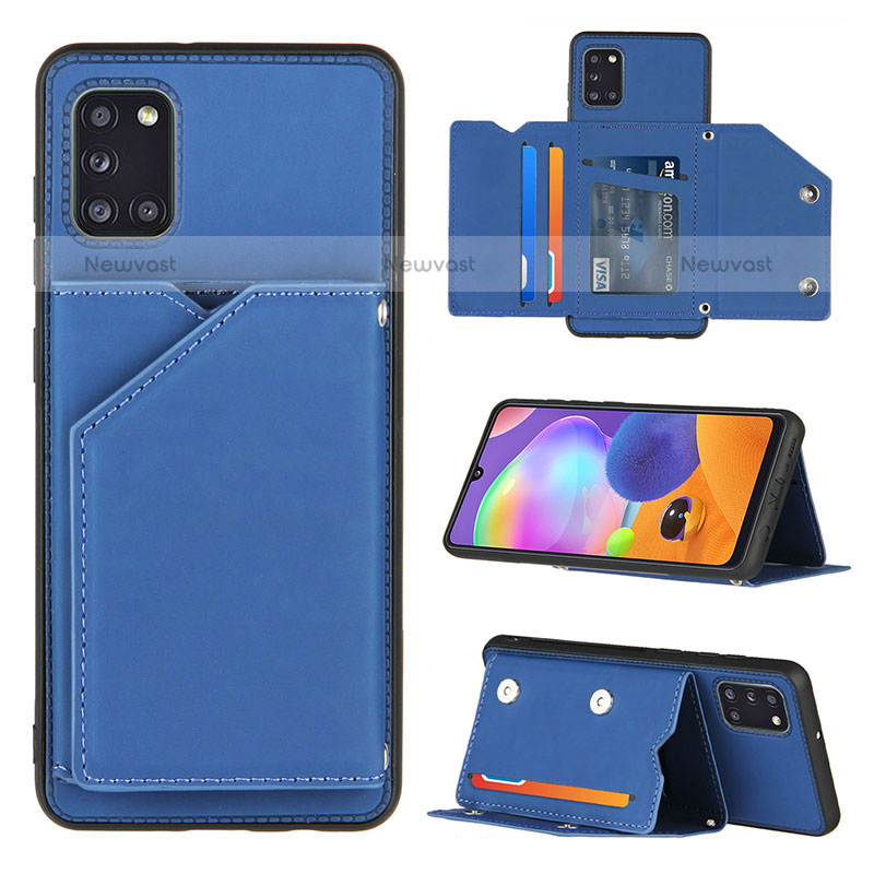 Soft Luxury Leather Snap On Case Cover Y04B for Samsung Galaxy A31 Blue