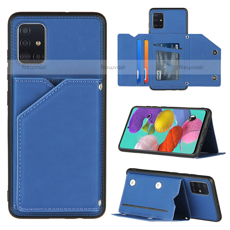 Soft Luxury Leather Snap On Case Cover Y04B for Samsung Galaxy A51 4G Blue