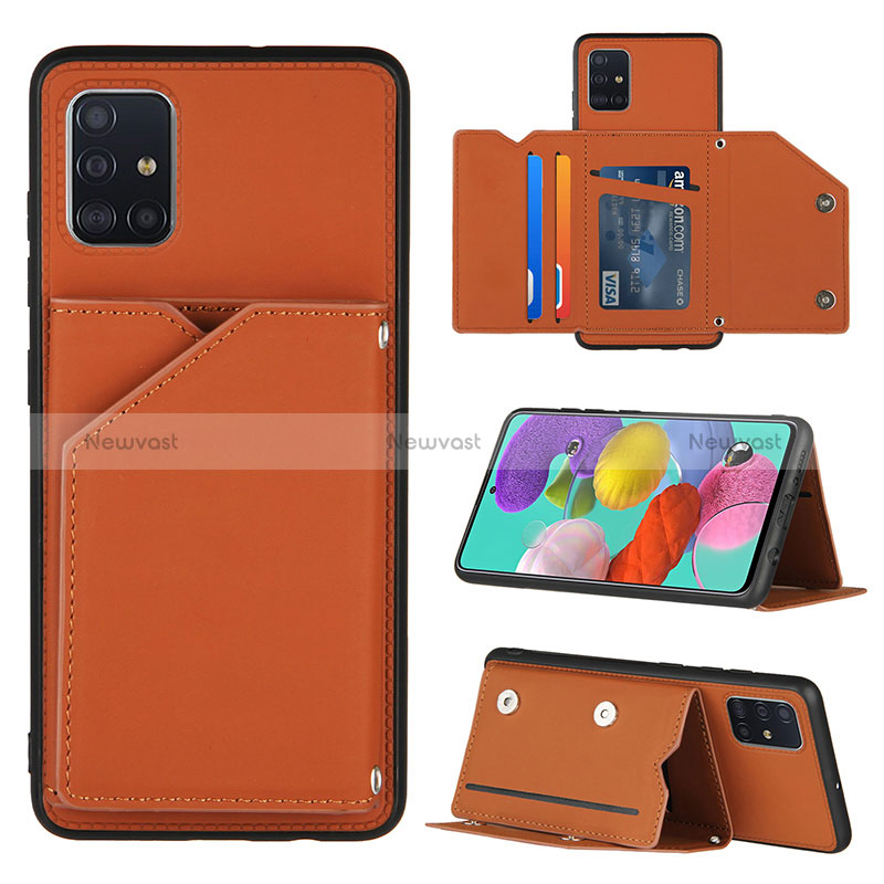 Soft Luxury Leather Snap On Case Cover Y04B for Samsung Galaxy A51 5G Brown