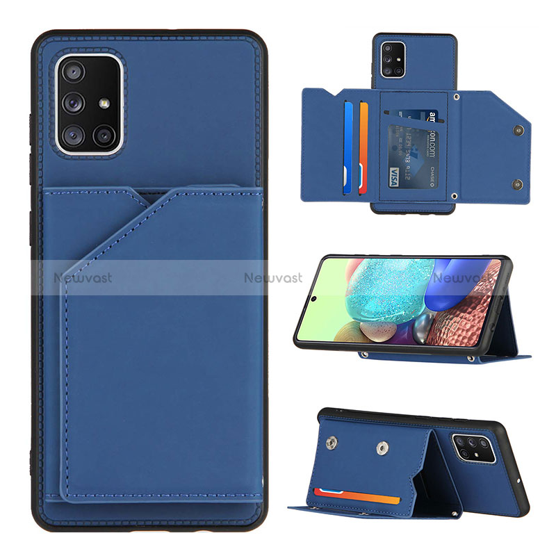 Soft Luxury Leather Snap On Case Cover Y04B for Samsung Galaxy A71 5G Blue