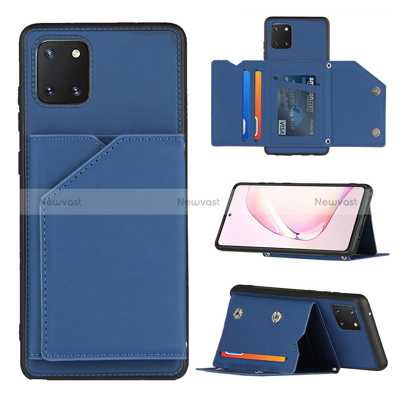 Soft Luxury Leather Snap On Case Cover Y04B for Samsung Galaxy A81 Blue
