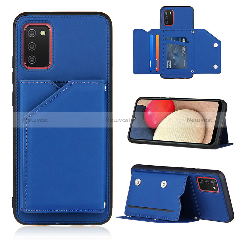 Soft Luxury Leather Snap On Case Cover Y04B for Samsung Galaxy M02s Blue