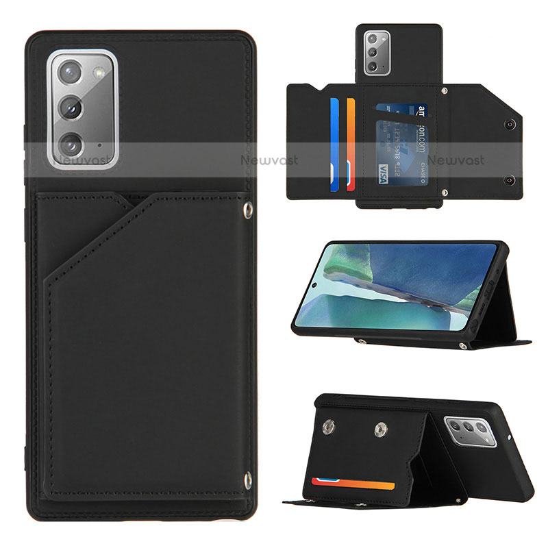 Soft Luxury Leather Snap On Case Cover Y04B for Samsung Galaxy Note 20 5G Black