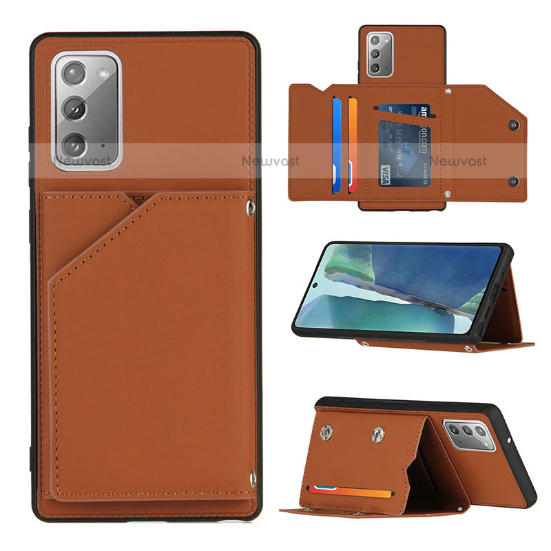 Soft Luxury Leather Snap On Case Cover Y04B for Samsung Galaxy Note 20 5G Brown