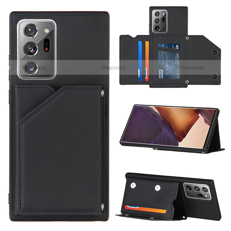 Soft Luxury Leather Snap On Case Cover Y04B for Samsung Galaxy Note 20 Ultra 5G Black
