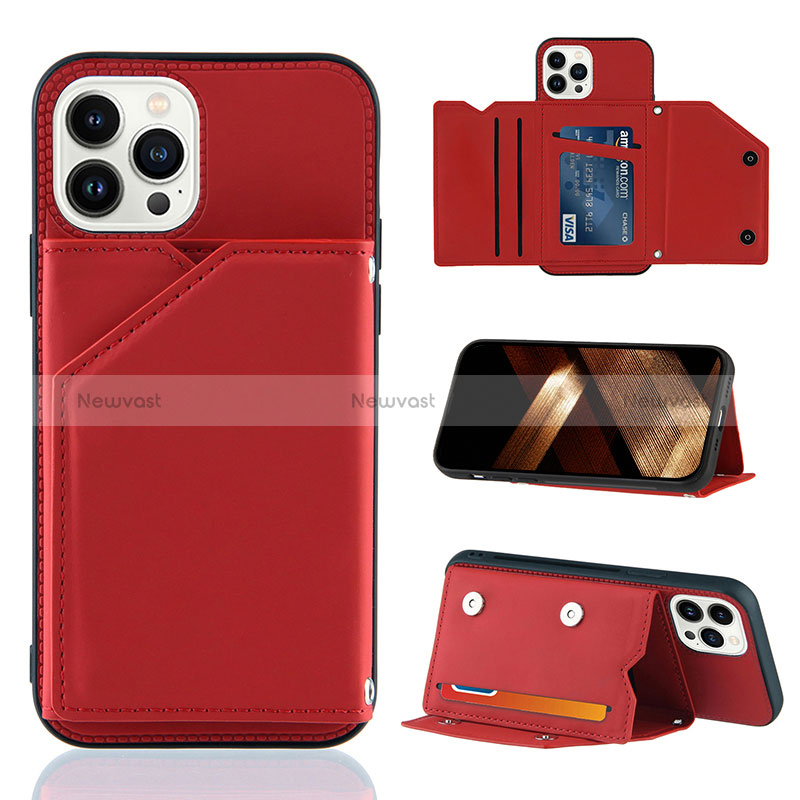 Soft Luxury Leather Snap On Case Cover Y05B for Apple iPhone 13 Pro Max Red
