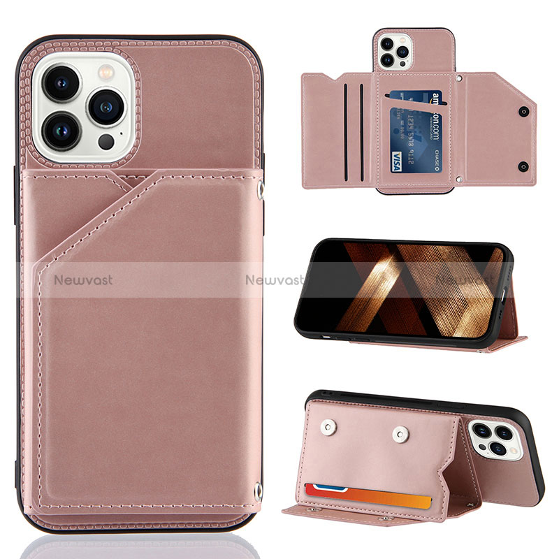 Soft Luxury Leather Snap On Case Cover Y05B for Apple iPhone 13 Pro Max Rose Gold