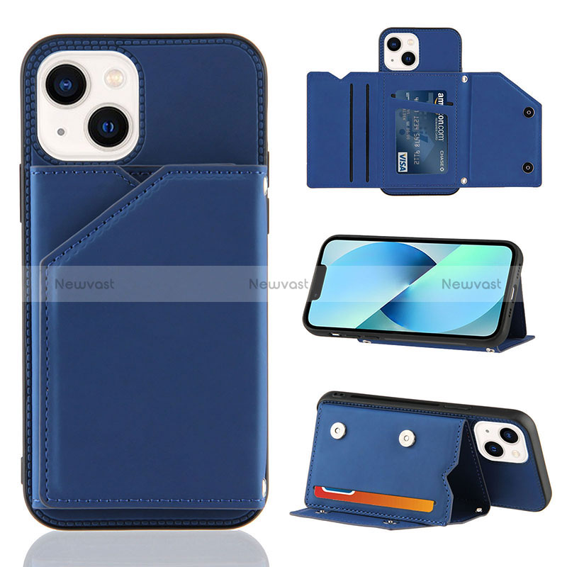 Soft Luxury Leather Snap On Case Cover Y05B for Apple iPhone 14 Plus Blue