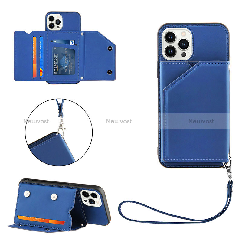 Soft Luxury Leather Snap On Case Cover Y06B for Apple iPhone 13 Pro Blue