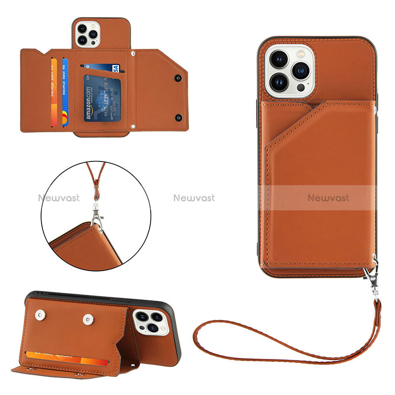 Soft Luxury Leather Snap On Case Cover Y06B for Apple iPhone 13 Pro Brown