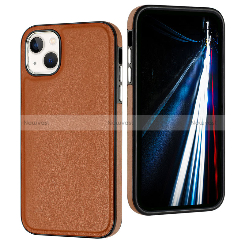 Soft Luxury Leather Snap On Case Cover Y07B for Apple iPhone 13 Brown