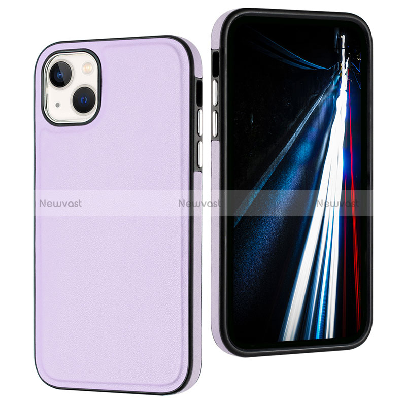 Soft Luxury Leather Snap On Case Cover Y07B for Apple iPhone 13 Clove Purple