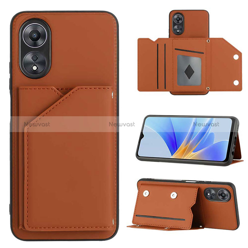 Soft Luxury Leather Snap On Case Cover YB1 for Oppo A17 Brown