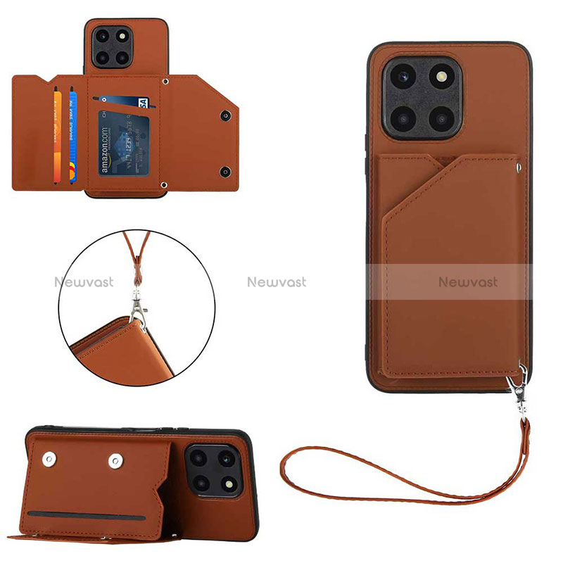 Soft Luxury Leather Snap On Case Cover YB2 for Huawei Honor X6a Brown