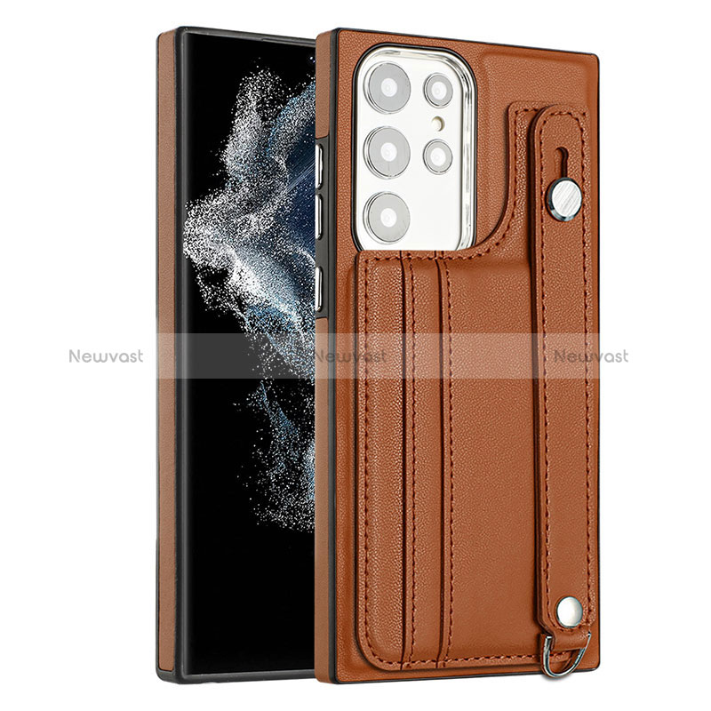 Soft Luxury Leather Snap On Case Cover YB4 for Samsung Galaxy S23 Ultra 5G Brown