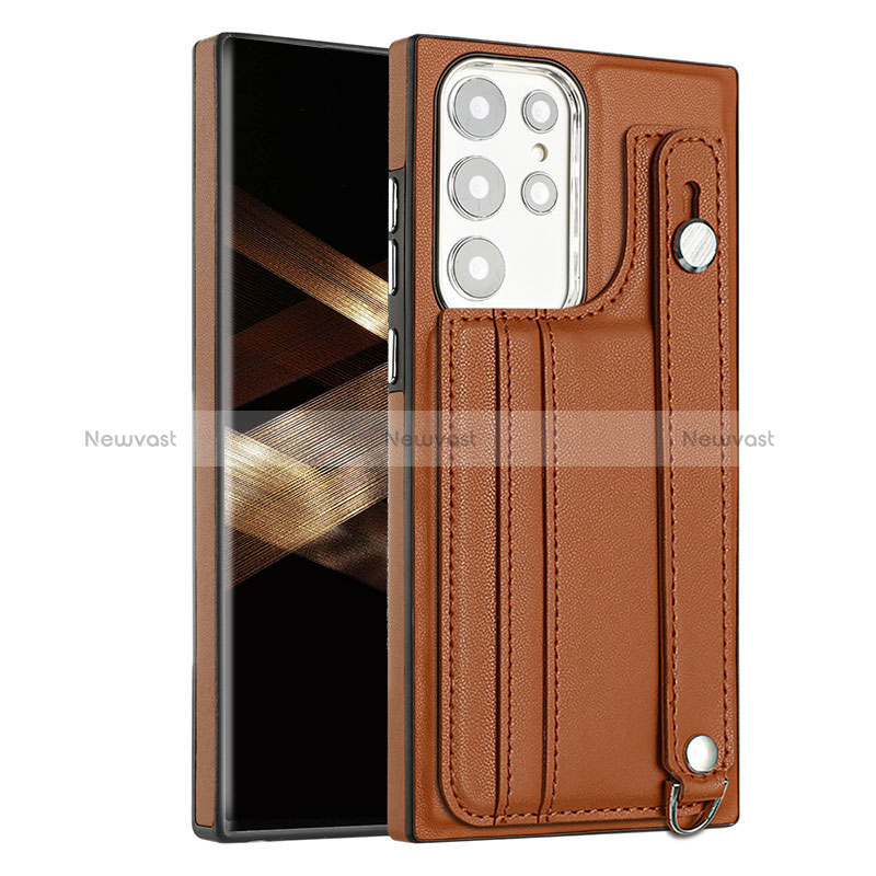 Soft Luxury Leather Snap On Case Cover YB4 for Samsung Galaxy S24 Ultra 5G Brown