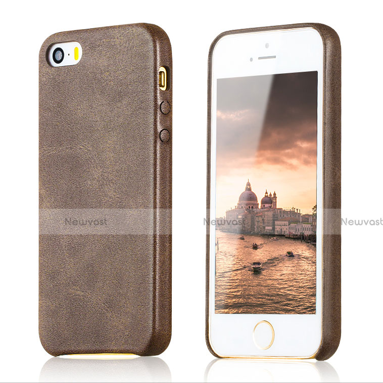 Soft Luxury Leather Snap On Case for Apple iPhone SE Brown