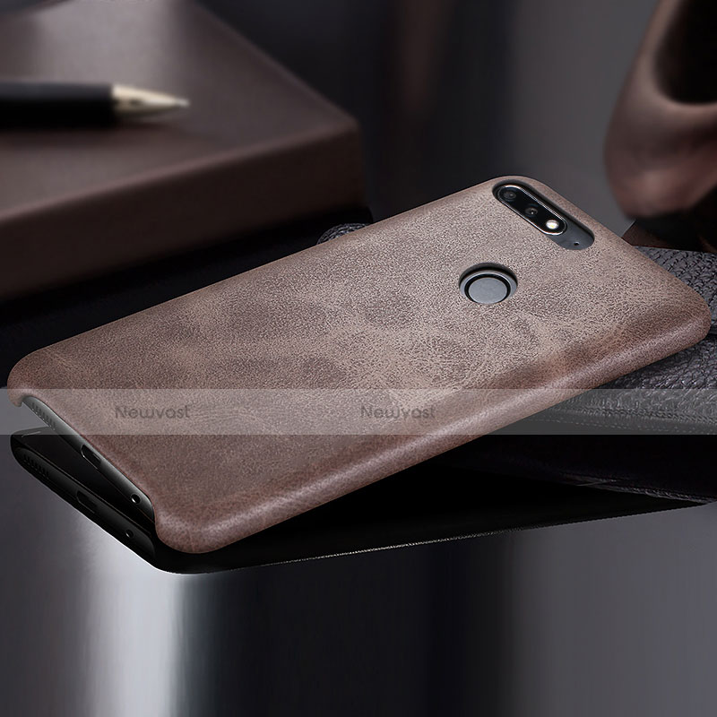 Soft Luxury Leather Snap On Case for Huawei Honor 7C Brown