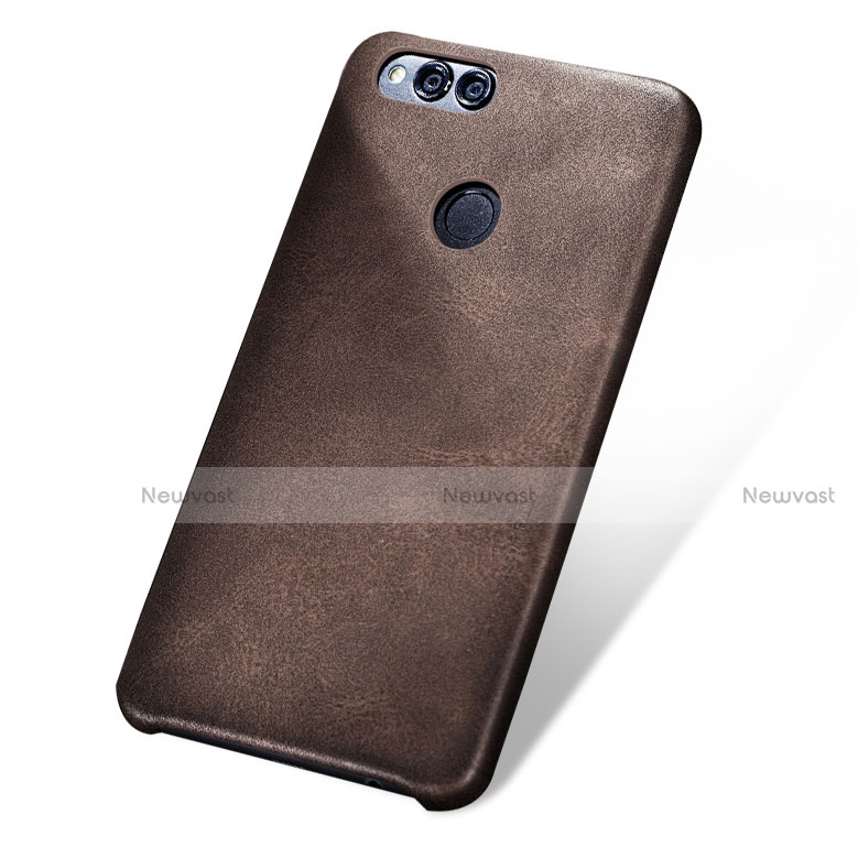 Soft Luxury Leather Snap On Case for Huawei Honor Play 7X Brown