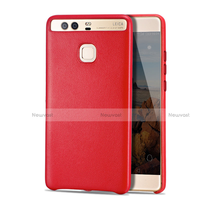 Soft Luxury Leather Snap On Case for Huawei P9 Red