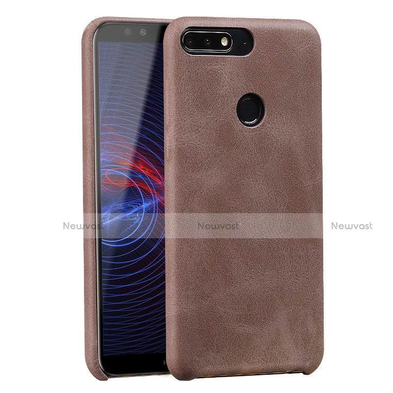 Soft Luxury Leather Snap On Case for Huawei Y7 (2018) Brown