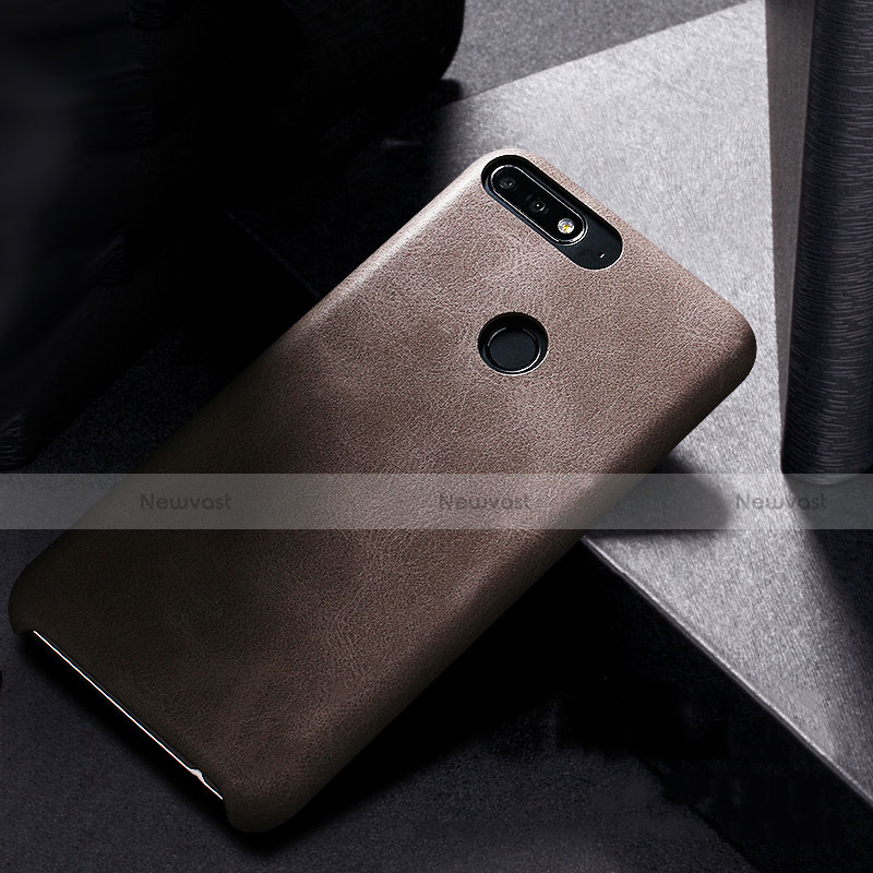 Soft Luxury Leather Snap On Case for Huawei Y7 (2018) Brown