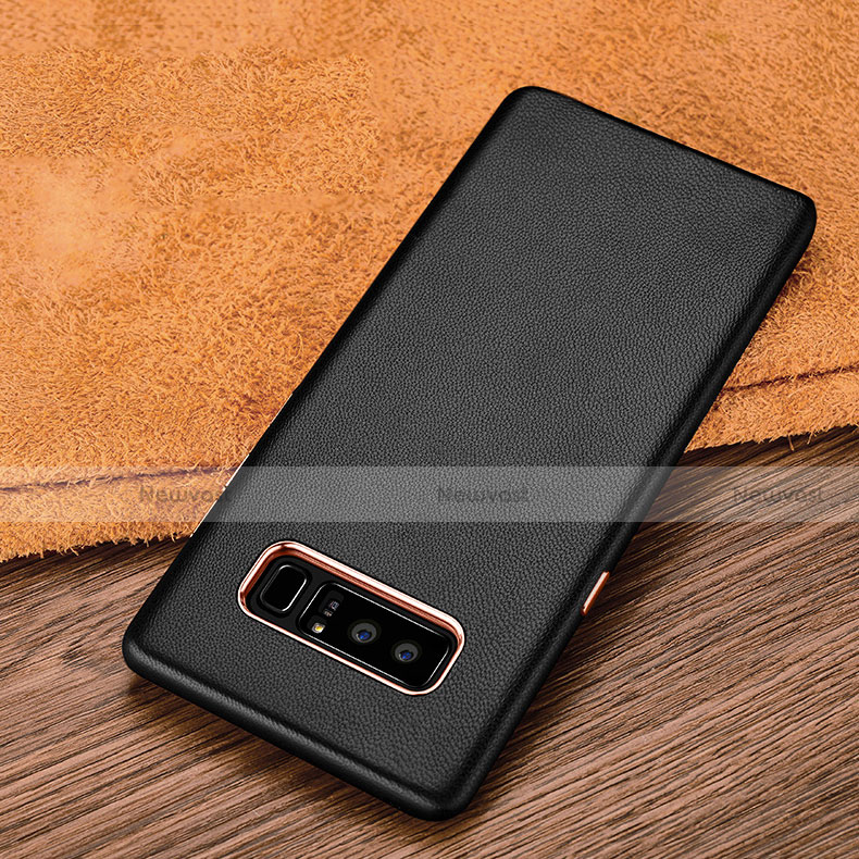 Soft Luxury Leather Snap On Case for Samsung Galaxy Note 8 Duos N950F Black