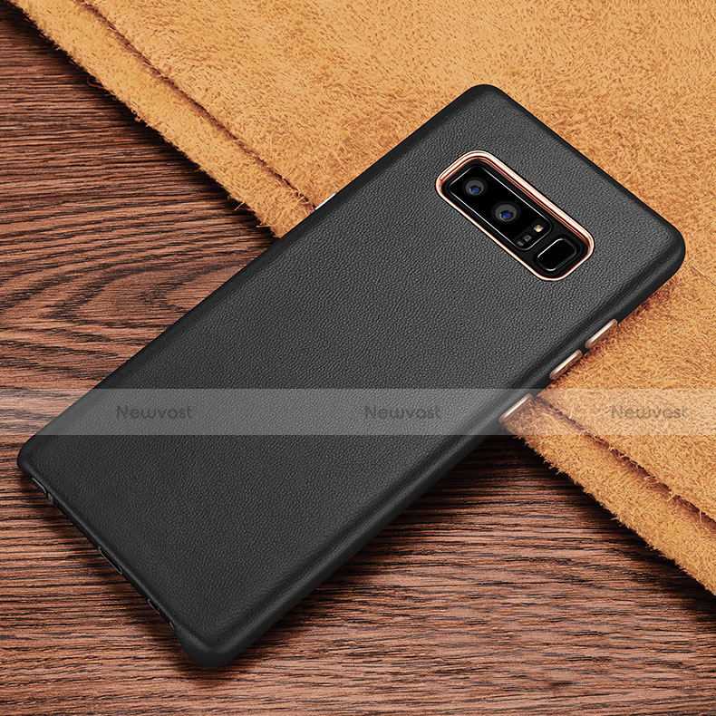 Soft Luxury Leather Snap On Case for Samsung Galaxy Note 8 Duos N950F Black