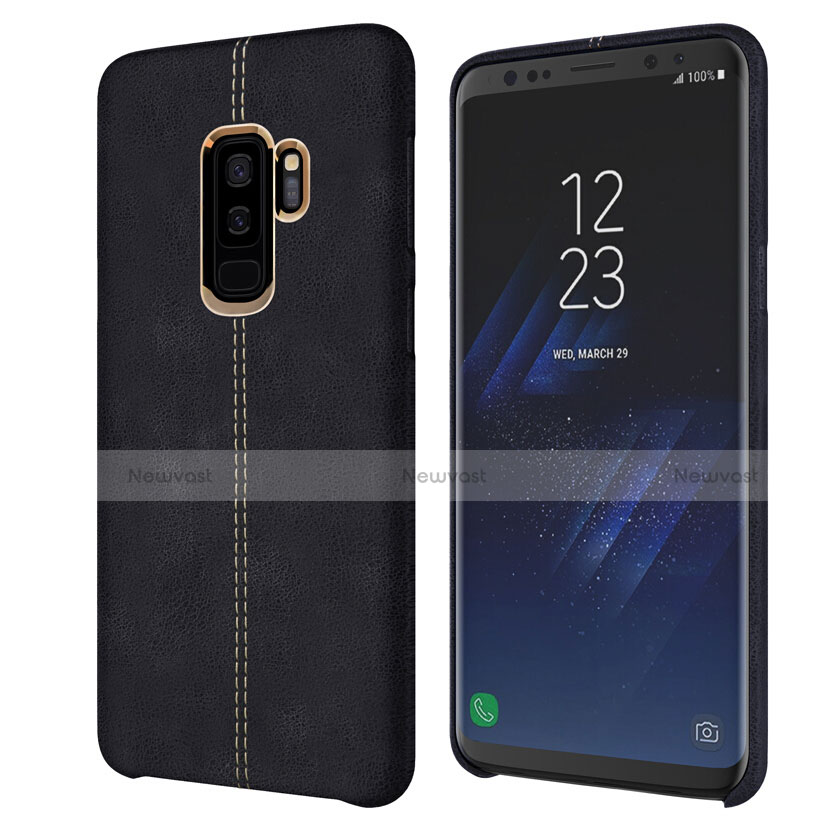 Soft Luxury Leather Snap On Case for Samsung Galaxy S9 Plus Black