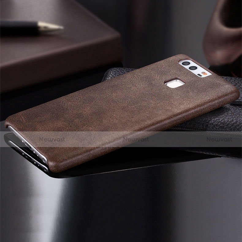 Soft Luxury Leather Snap On Case L01 for Huawei P9 Brown