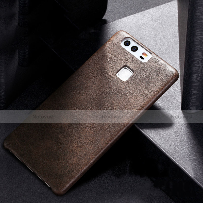 Soft Luxury Leather Snap On Case L01 for Huawei P9 Plus Brown