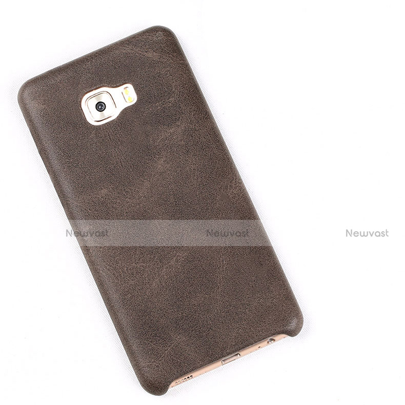 Soft Luxury Leather Snap On Case L01 for Samsung Galaxy C7 Pro C7010 Brown