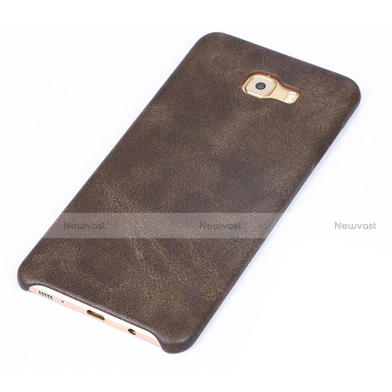Soft Luxury Leather Snap On Case L01 for Samsung Galaxy C9 Pro C9000 Brown