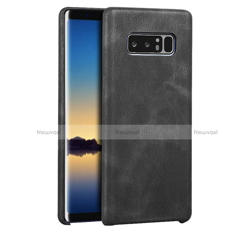 Soft Luxury Leather Snap On Case R01 for Samsung Galaxy Note 8 Duos N950F Black