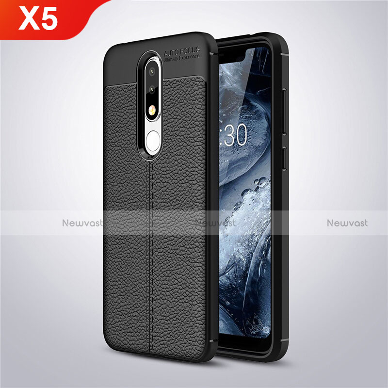 Soft Silicone Gel Leather Snap On Case Cover A01 for Nokia X5 Black