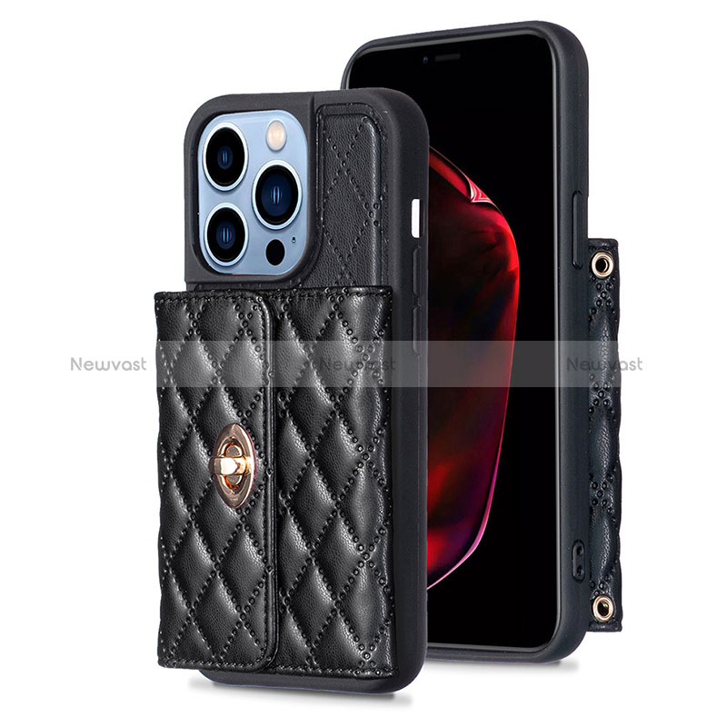 Soft Silicone Gel Leather Snap On Case Cover BF1 for Apple iPhone 13 Pro Max Black