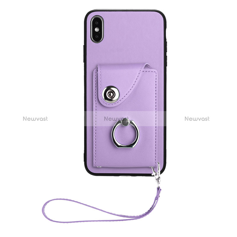 Soft Silicone Gel Leather Snap On Case Cover BF1 for Apple iPhone X Purple