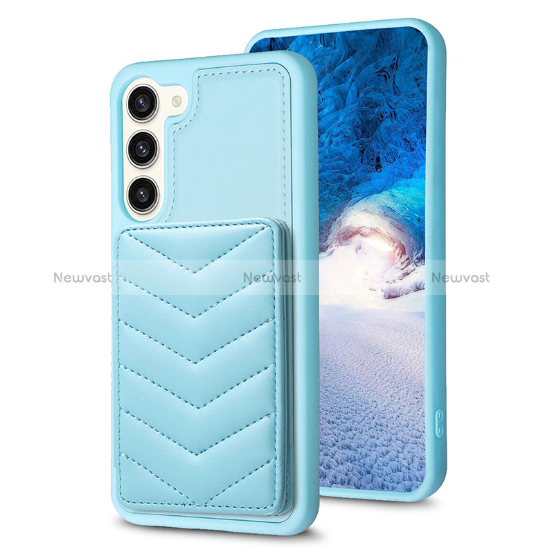 Soft Silicone Gel Leather Snap On Case Cover BF1 for Samsung Galaxy S22 Plus 5G Mint Blue