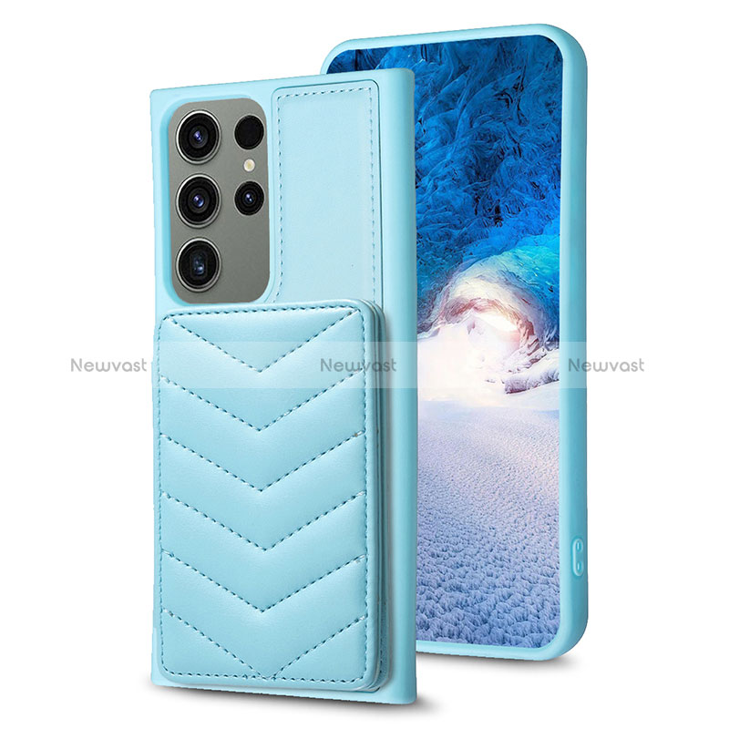 Soft Silicone Gel Leather Snap On Case Cover BF1 for Samsung Galaxy S22 Ultra 5G Mint Blue