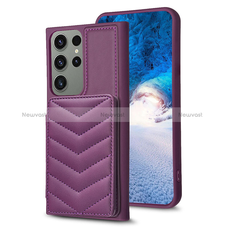 Soft Silicone Gel Leather Snap On Case Cover BF1 for Samsung Galaxy S22 Ultra 5G Purple