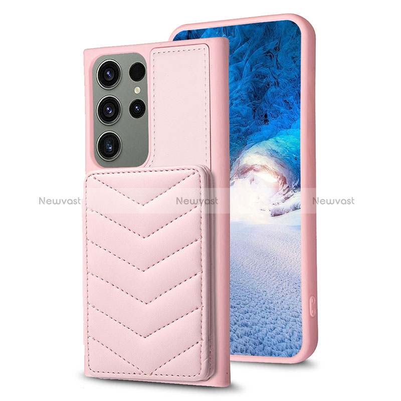 Soft Silicone Gel Leather Snap On Case Cover BF1 for Samsung Galaxy S22 Ultra 5G Rose Gold