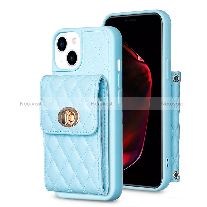 Soft Silicone Gel Leather Snap On Case Cover BF2 for Apple iPhone 13 Blue